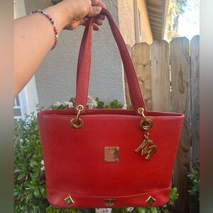 MCM Red Designer Tote Bag